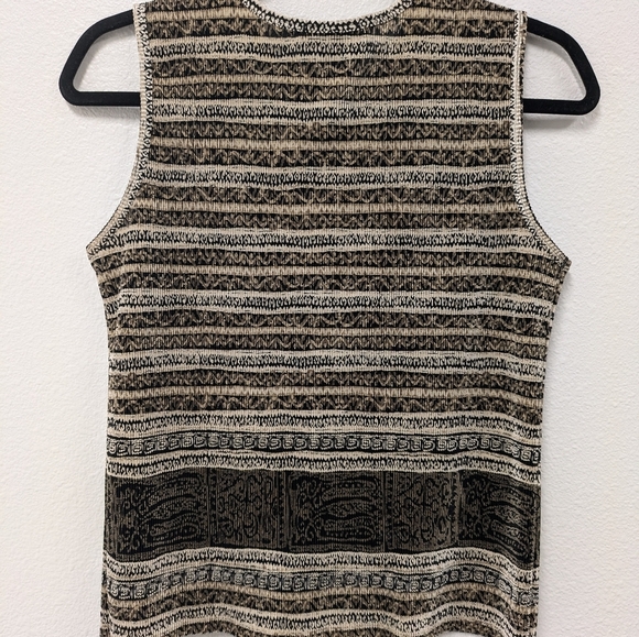 Vintage Y2K Crinkle Pleat Geometric Aztec Neutral Tank Top sz M - Picture 6 of 7